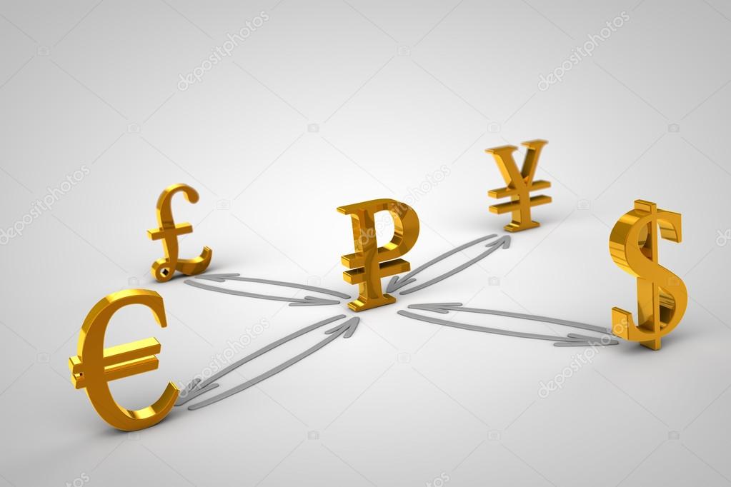 Golden Currency signs. Ruble