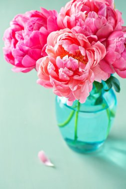 Yeşil arka planda pembe şakayıklar. 