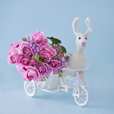 Oyuncak bunny bir bisiklet üzerinde