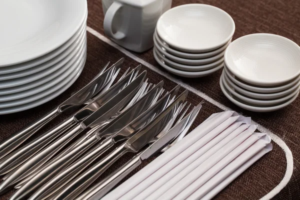 Plate, knife and fork — Stock Photo, Image