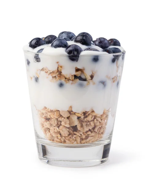 Yogurt with muesli and berries — Stock Photo, Image