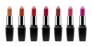 Beyaz arkaplanda kırmızı ruj izole edildi