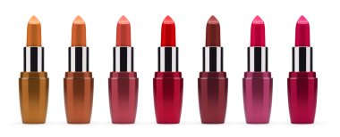 Beyaz arkaplanda kırmızı ruj izole edildi