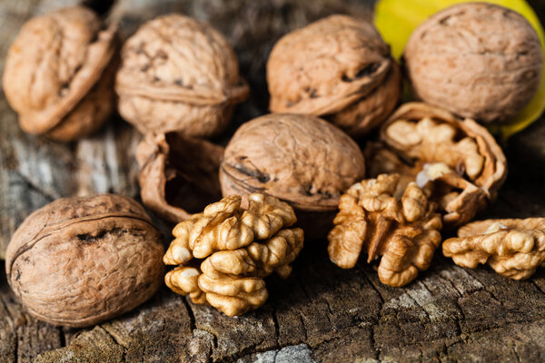 walnuts isolated on a wooden table