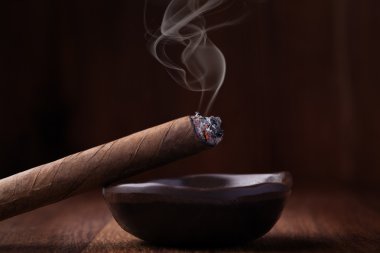 Kül tablası içinde Küba purosu