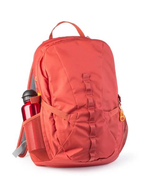 Roter Rucksack, isoliert über weißem. — Stockfoto