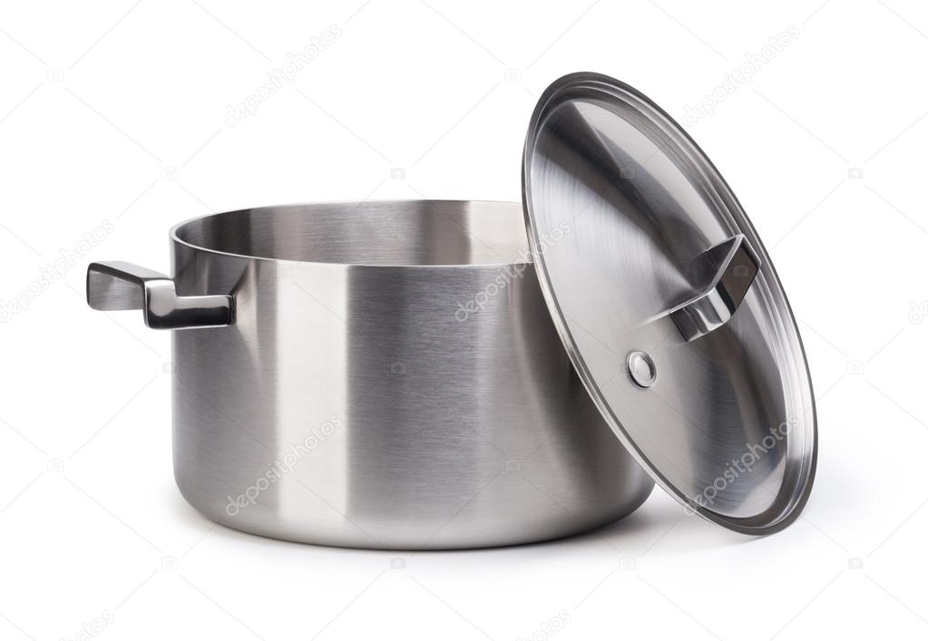 Stainless pots isolated on white background