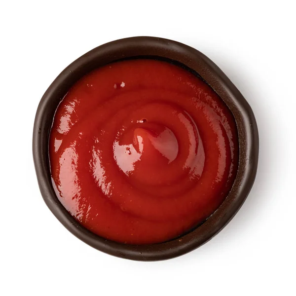Tigela Com Molho Ketchup Isolado Fundo Branco — Fotografia de Stock