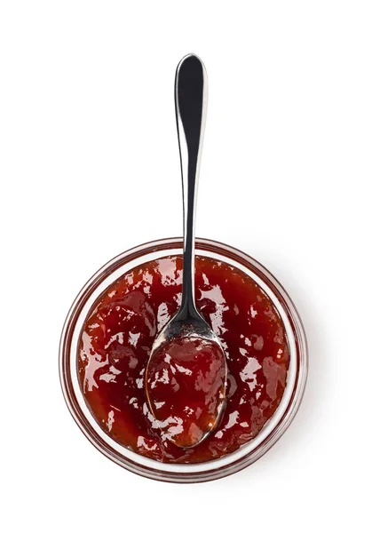 Cucchiaio Sul Piattino Con Marmellata Isolata Bianco — Foto Stock