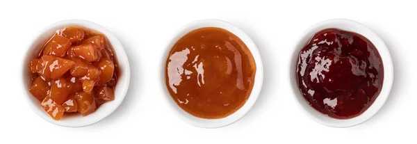 Set Glasschale Mit Marmelade Isoliert Auf Weißem Hintergrund — Stockfoto