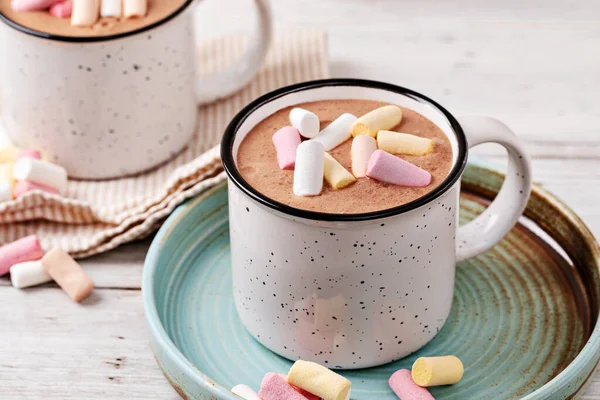Hot Chocolate Marshmallow Cup Wooden Background — Stock Photo, Image