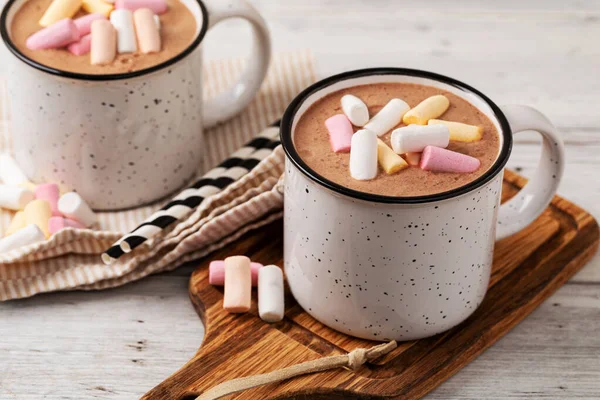 Hot Chocolate Marshmallow Cup Wooden Background — Stock Photo, Image