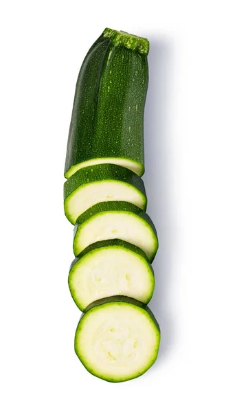 Frische Grüne Zucchini Scheiben Isoliert Auf Weißem Hintergrund — Stockfoto