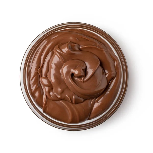Schüssel Mit Schokoladenaufstrich Auf Weißem Hintergrund Isoliert — Stockfoto