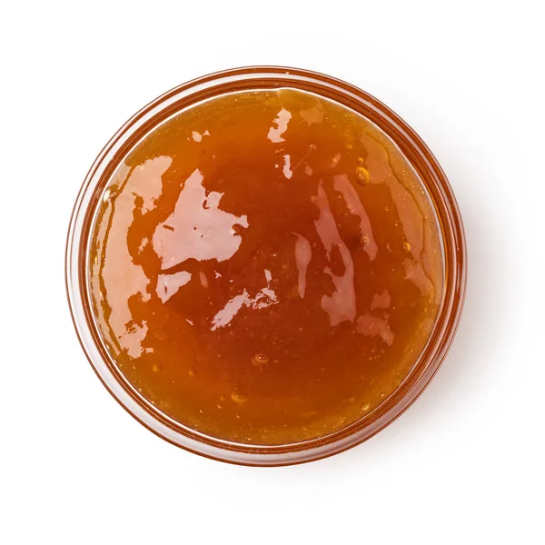 Skleněná Miska Meruňkové Marmelády Izolované Bílém Pozadí — Stock fotografie