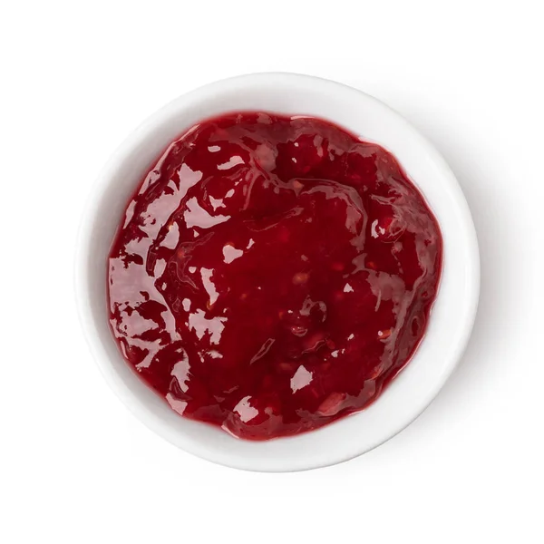 玻璃碗 红色浆果果酱 白色背景隔离 — 图库照片