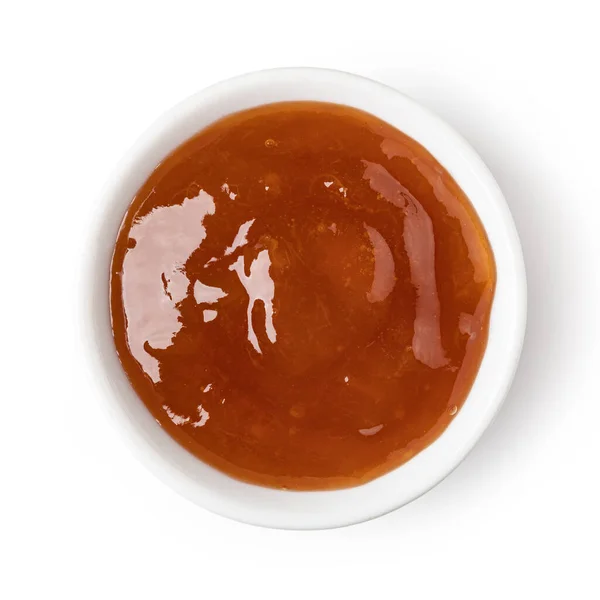 Bol Verre Confiture Abricot Isolé Sur Fond Blanc — Photo