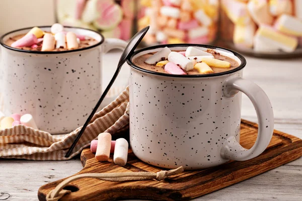 Hot Chocolate Marshmallow Cup Wooden Background — Stock Photo, Image