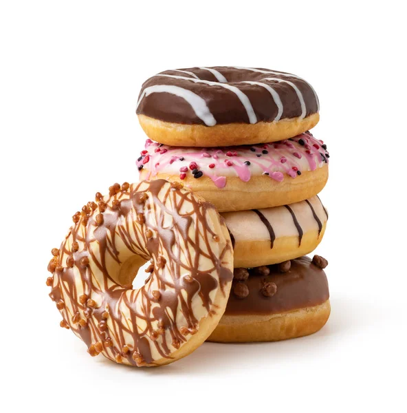 Donuts Colorful Sprinkles Isolated White Background Top View Stock