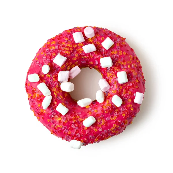 Donuts Com Polvilhas Coloridas Isoladas Sobre Fundo Branco Vista Superior — Fotografia de Stock