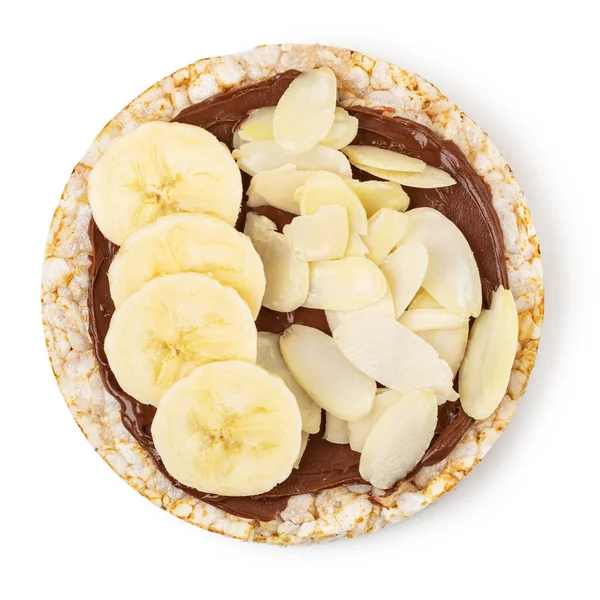 초콜릿 바나나를 곁들인 라이스 케이크는 배경에 놓았다 — 스톡 사진