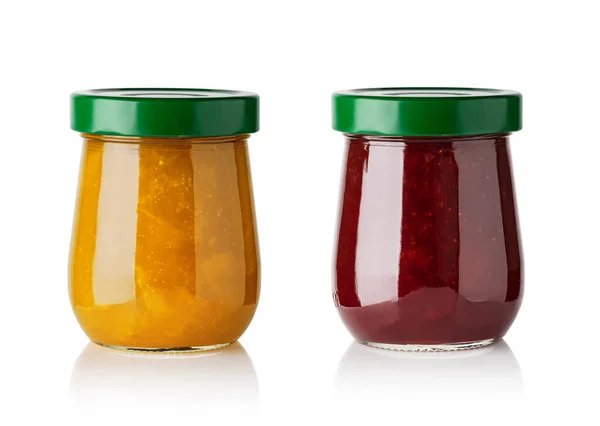 Jars Apricot Jam Isolated White Background — Stock Photo, Image