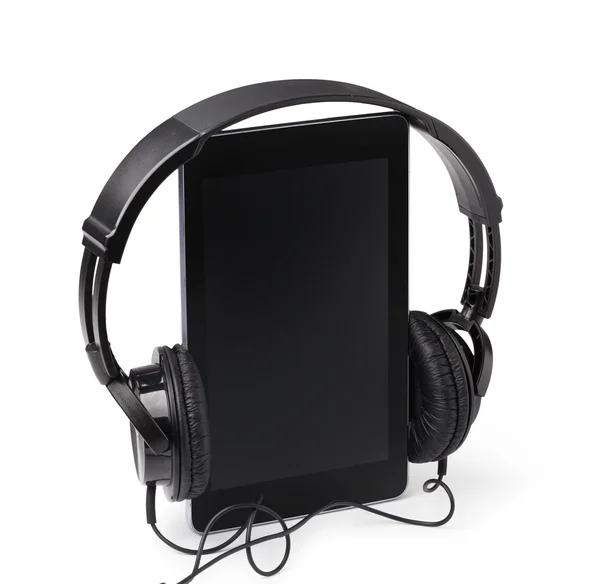 Tablet with headphones — Stock Photo, Image