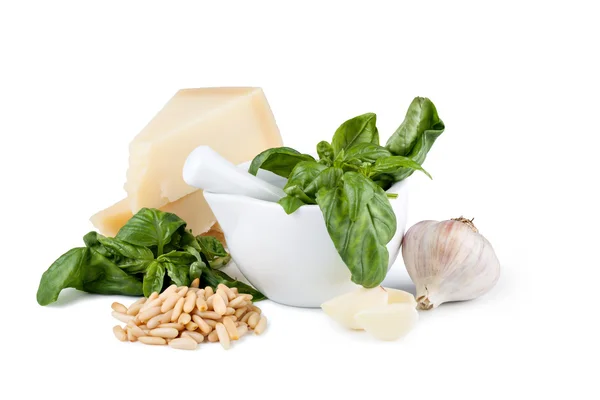 Pesto al basilico e ingrediente fresco — Foto Stock