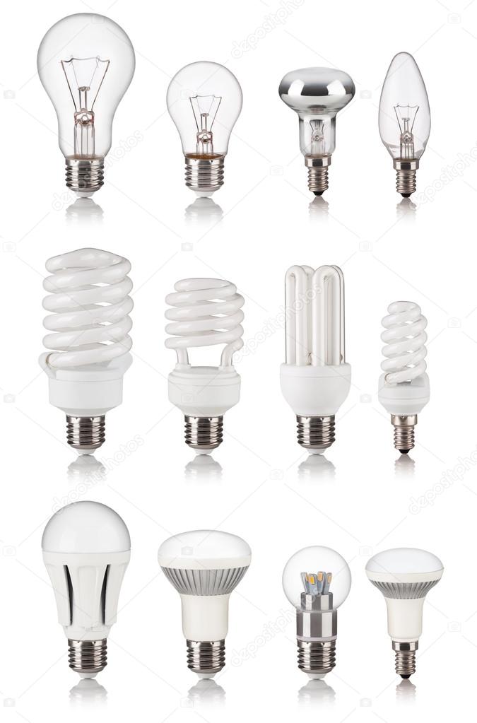 set of different light bulbs