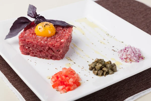 Beef tartar with egg — Stock Photo, Image