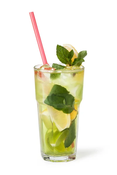 Glasses of fruit drinks with ice cubes — Stock Photo, Image