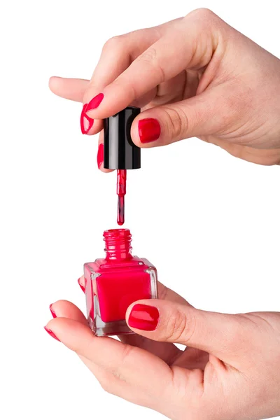 Manicure tinta de unhas cor vermelha — Fotografia de Stock