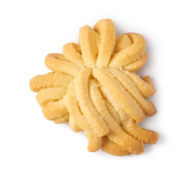 Beyaz arka planda izole edilmiş karmaşık bir tasarımı olan karamelli kurabiye.