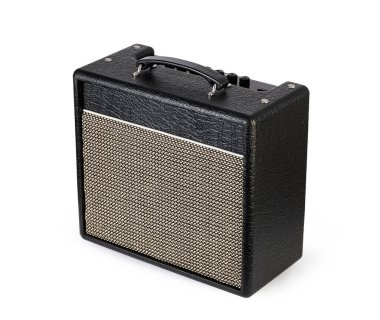 Hoparlör ve müzik ekipmanları kontrollü küçük siyah gitar yükseltici kutusu