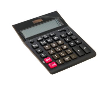 Rakamları ve iş finansmanlarını hesaplamak için beyaz arkaplanda elektronik hesap makinesi