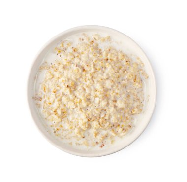 Sütlü sıcak yulaf ezmesi, sağlıklı bir kahvaltı veya atıştırmalık.