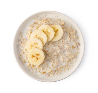Muz dilimli yulaf lapası, sağlıklı bir kahvaltı.