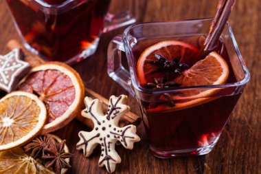 Mulled şarap. fotoğrafı kapatın