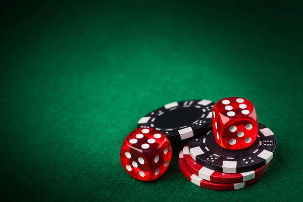 Red dice and chips. close up photo — Stock Photo, Image