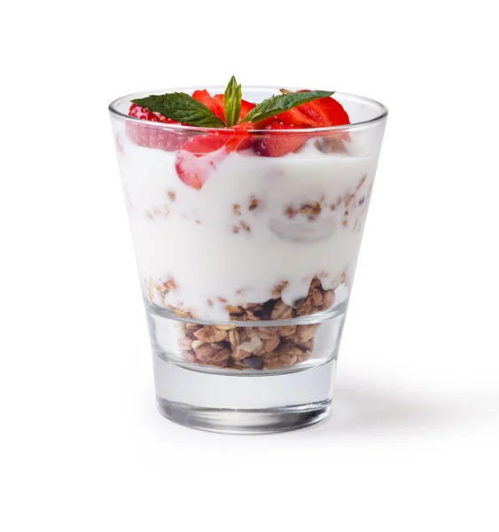 Yogurt with muesli and berries — Stock Photo, Image