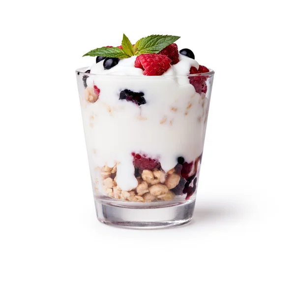 Yogurt with muesli and berries — Stock Photo, Image