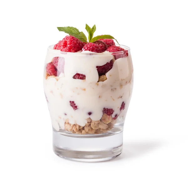 Yogurt with muesli and berries — Stock Photo, Image