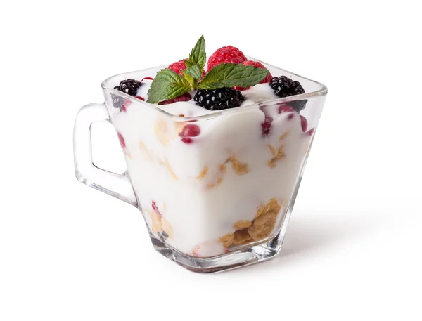 Joghurt mit Müsli und Beeren — Stockfoto