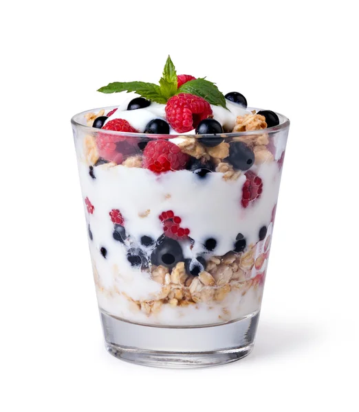 Yogurt with muesli and berries — Stock Photo, Image