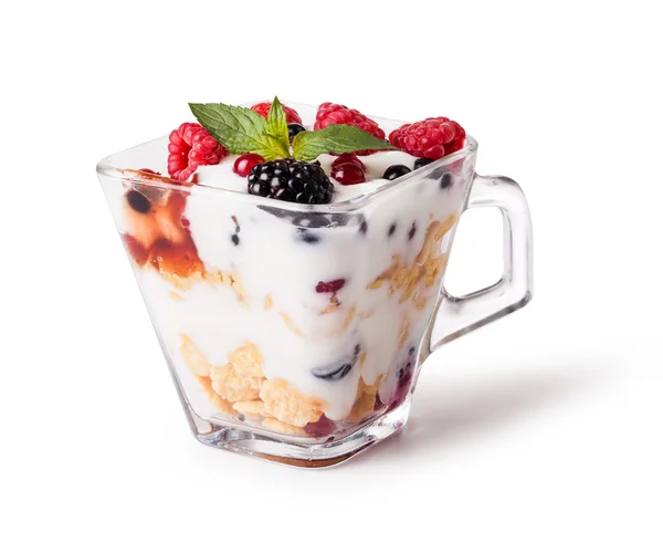 Joghurt mit Müsli und Beeren — Stockfoto