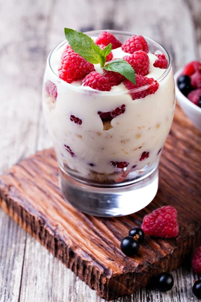 Iogurte com muesli e bagas — Fotografia de Stock