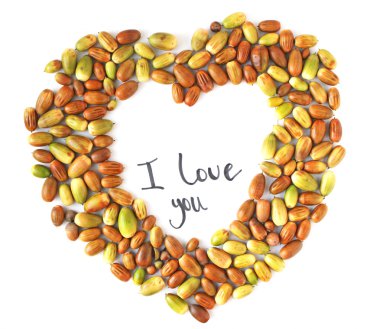 Kalp şeklinde meşe palamutları düz lay