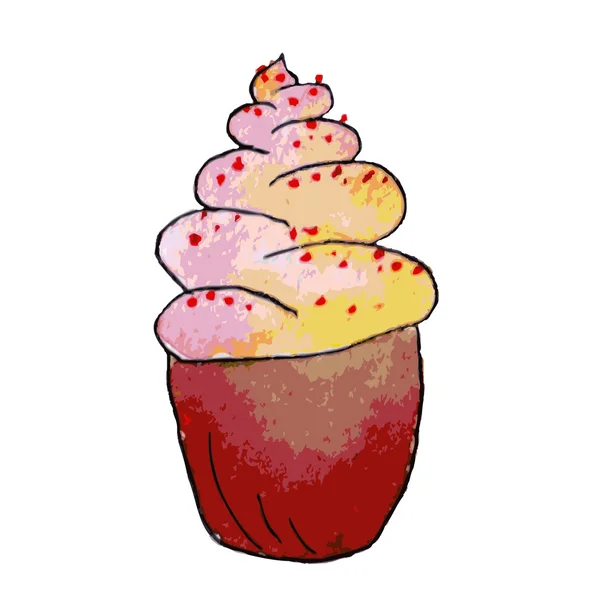 Akvarell cupcake med rosa grädde — Stock vektor