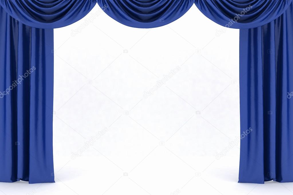 Blue silk stage curtain on theater