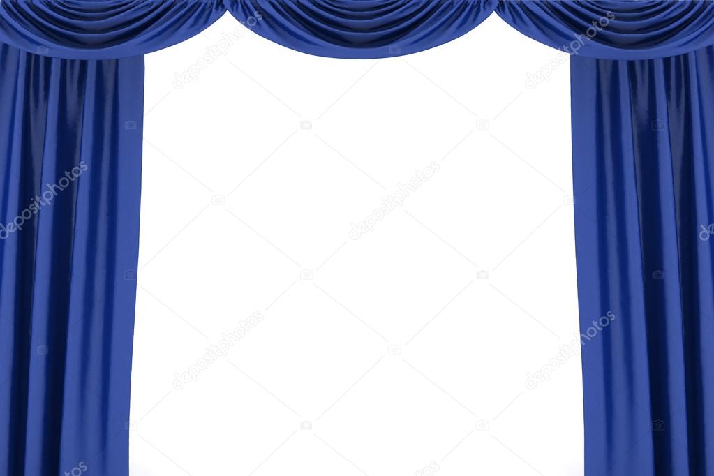 Blue silk stage curtain on theater